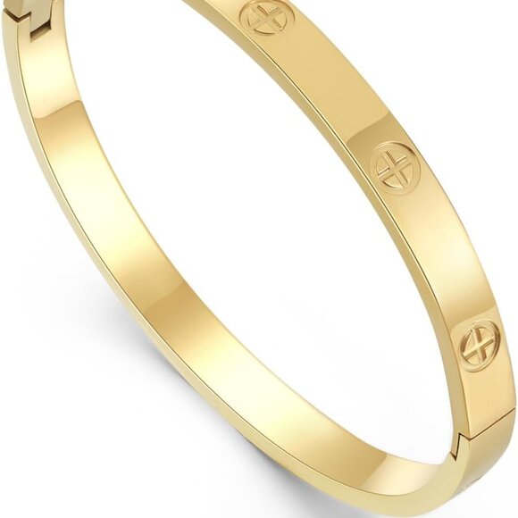 Women Friendship Love Bracelet Gold Plated Titanium Steel Cuff Bangle - Picture 1 of 7